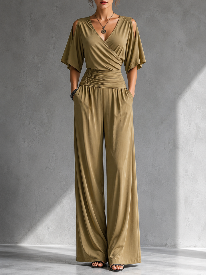 Gabrielle™ | Elegant Wrap-Effect Wide-Leg Jumpsuit