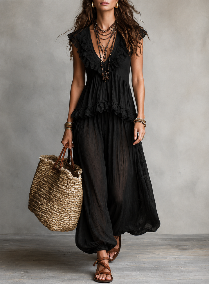 Catherine™ | Bohemian Lace Co-ord Set with Romantic Top and Harem Trousers