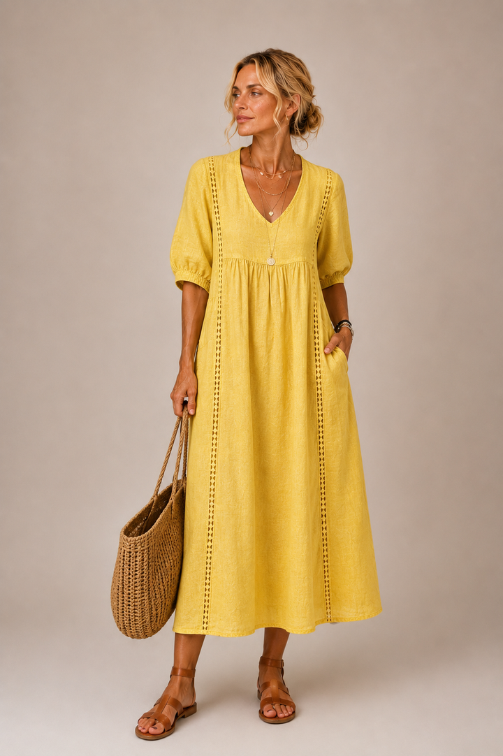Nell™ | Linen and Cotton Dress with Lace