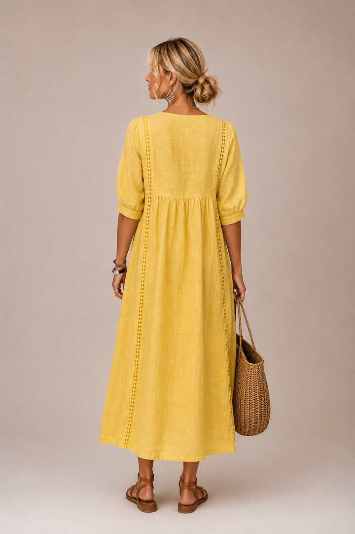 Nell™ | Linen and Cotton Dress with Lace