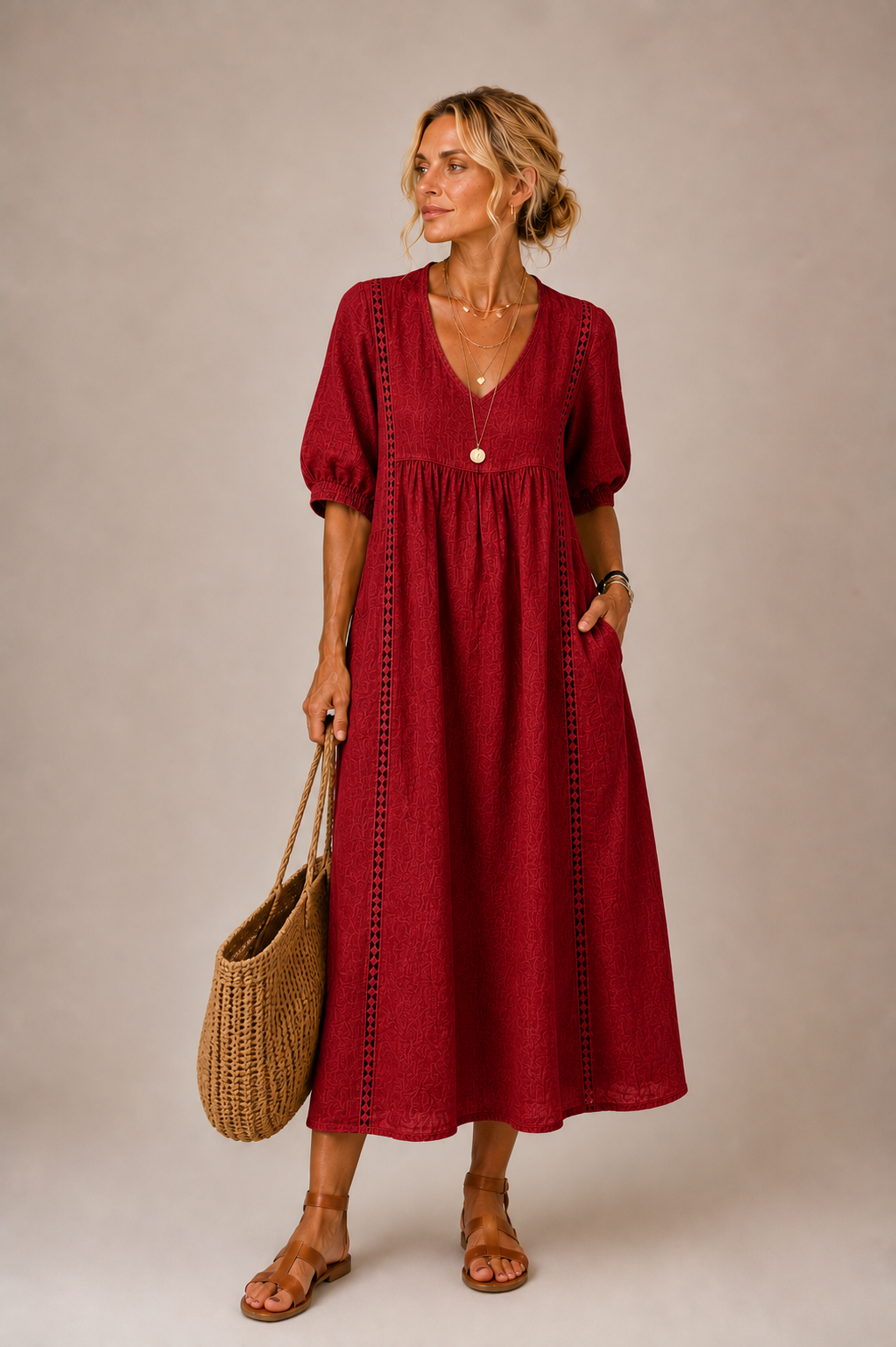 Nell™ | Linen and Cotton Dress with Lace