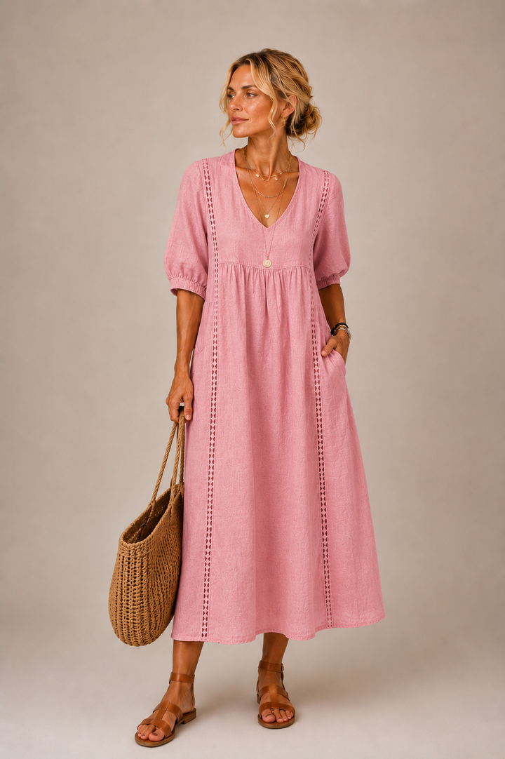 Nell™ | Linen and Cotton Dress with Lace