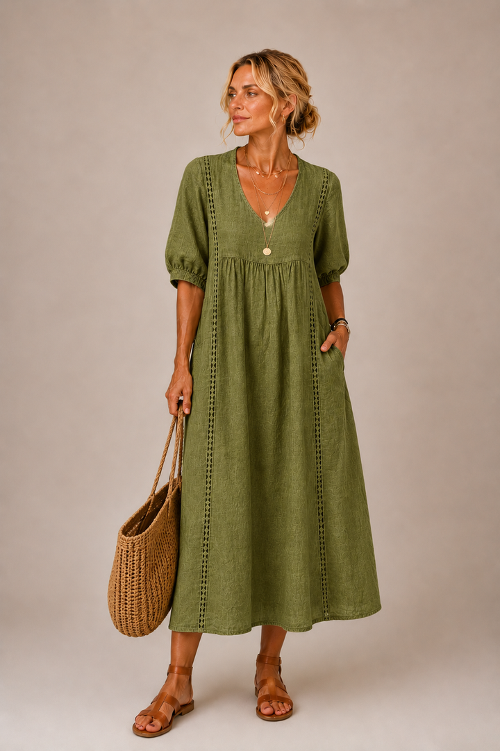 Nell™ | Linen and Cotton Dress with Lace