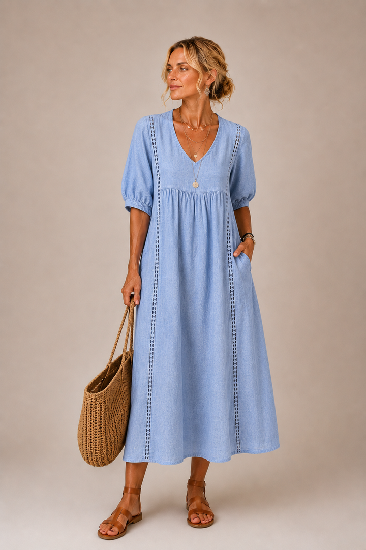 Nell™ | Linen and Cotton Dress with Lace