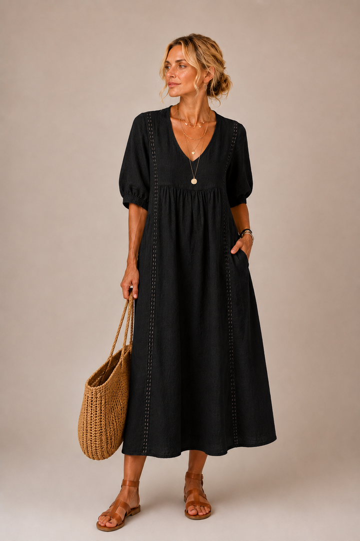 Nell™ | Linen and Cotton Dress with Lace