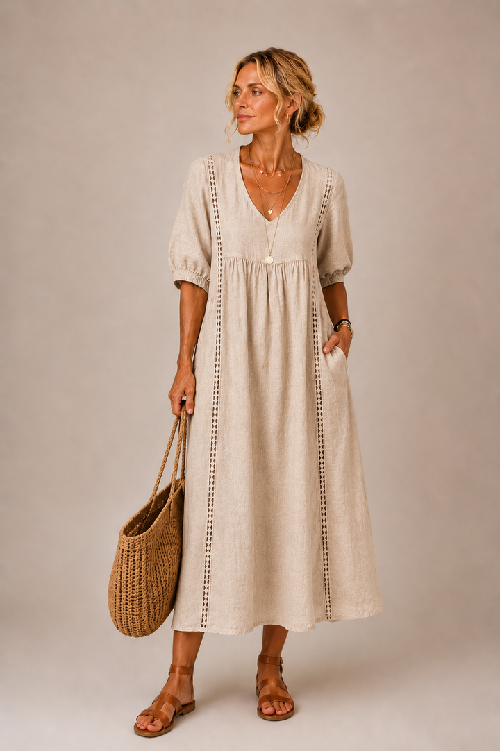 Nell™ | Linen and Cotton Dress with Lace