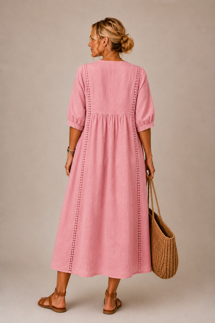 Nell™ | Linen and Cotton Dress with Lace