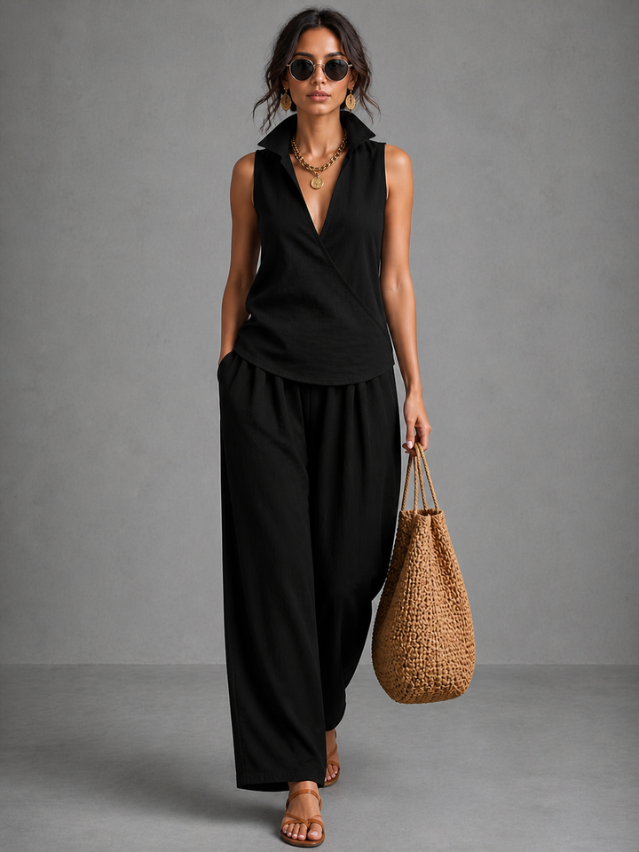 Bernadette™ | Flowing Two-Piece Co-ord Set with Wide-Leg Trousers