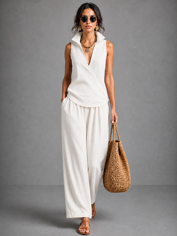 Bernadette™ | Flowing Two-Piece Co-ord Set with Wide-Leg Trousers