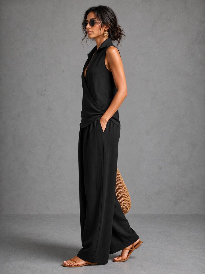 Bernadette™ | Flowing Two-Piece Co-ord Set with Wide-Leg Trousers
