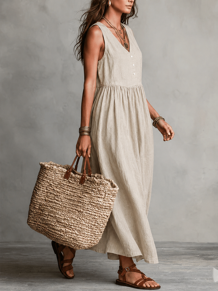 Pamela™ | Elegant Linen Maxi Dress