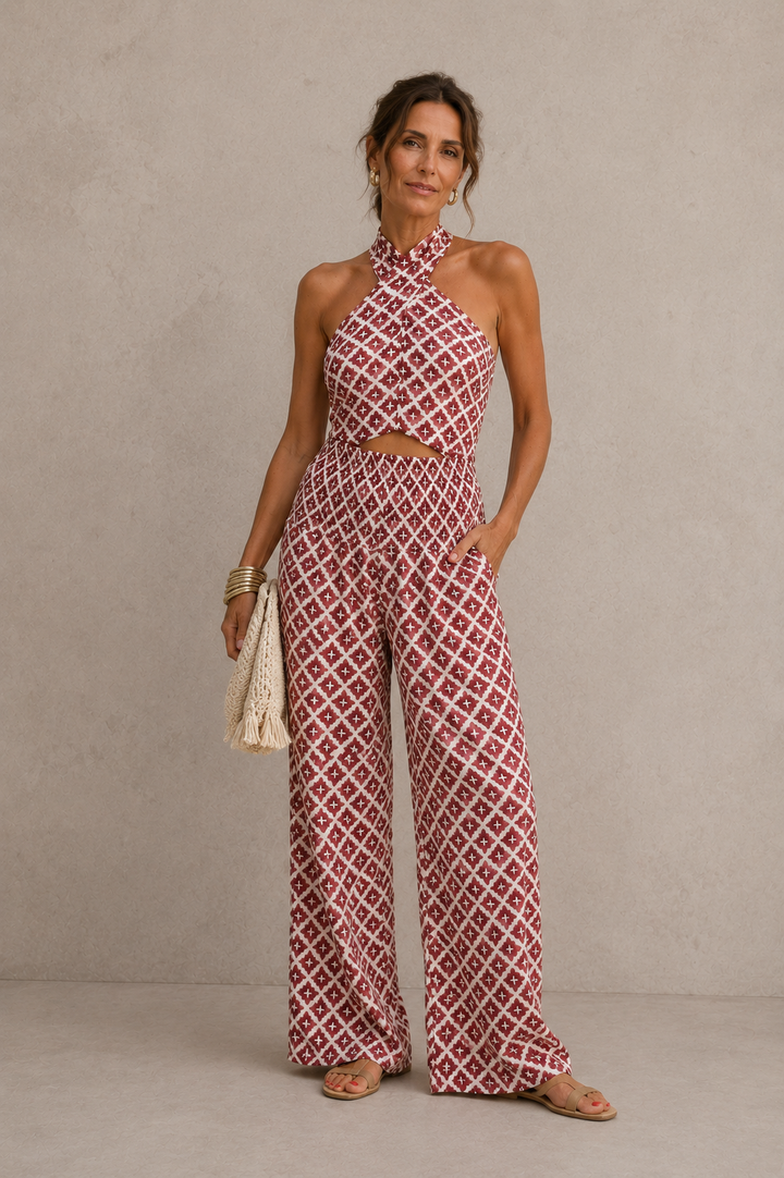 Dana™ | Elegant Two-Piece Set with Halter Top and Wide-Leg Trousers