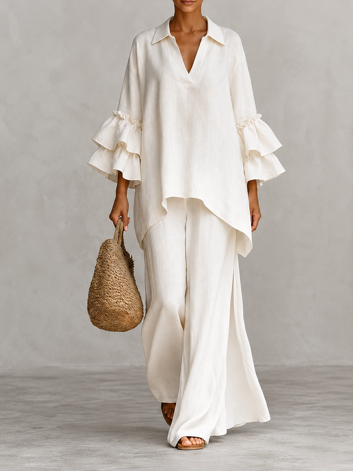 Irene™ | Flowing Co-ord Set with Relaxed Top and Wide-Leg Trousers