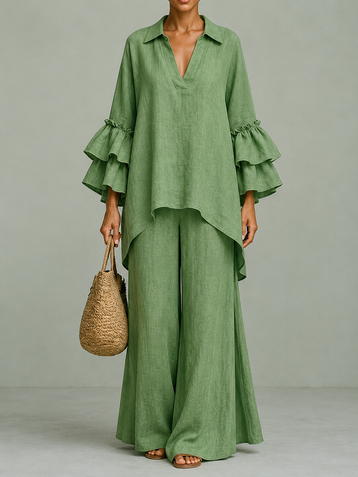 Irene™ | Flowing Co-ord Set with Relaxed Top and Wide-Leg Trousers