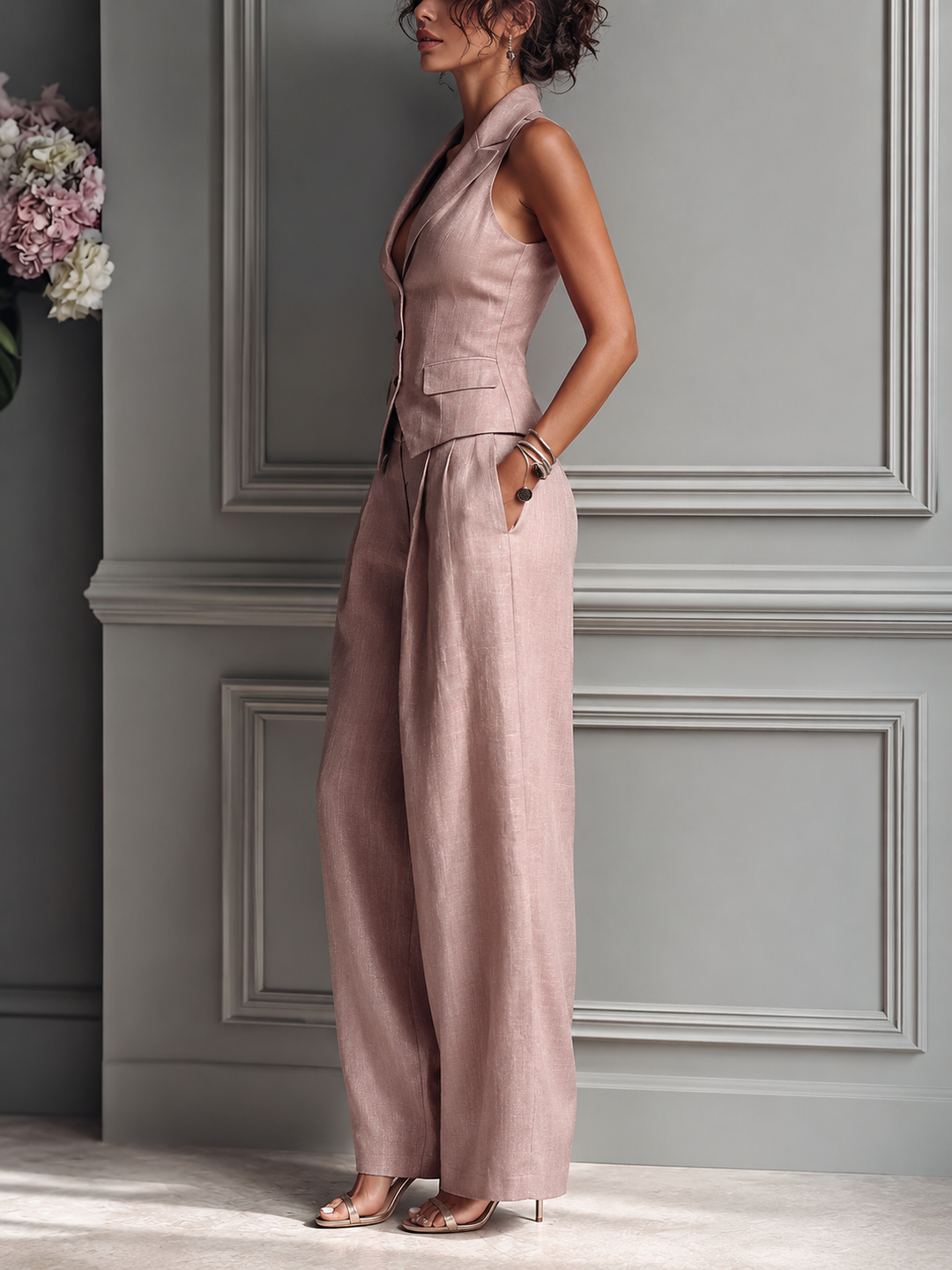 Monica™ | Elegant Waistcoat and Wide-Leg Trousers Co-ord Set