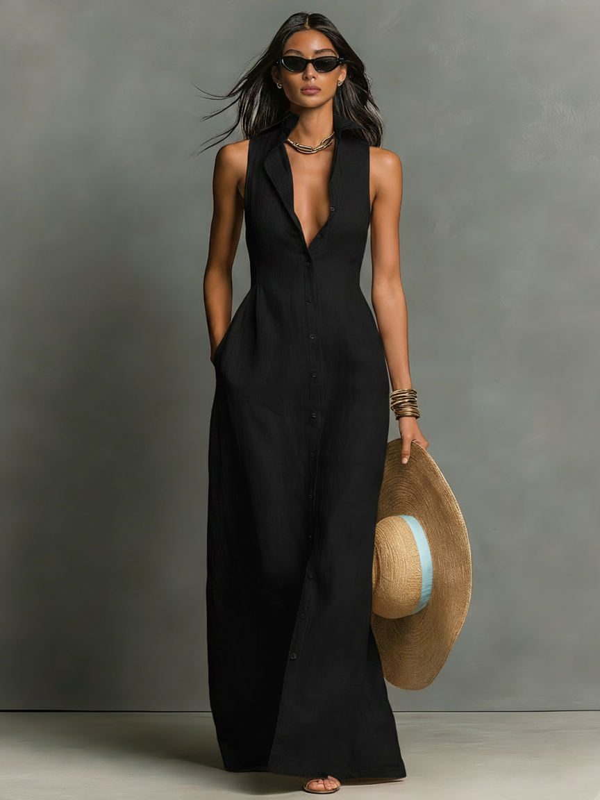 Beryl™ | Elegant Sleeveless Long Dress with Flowing Cut