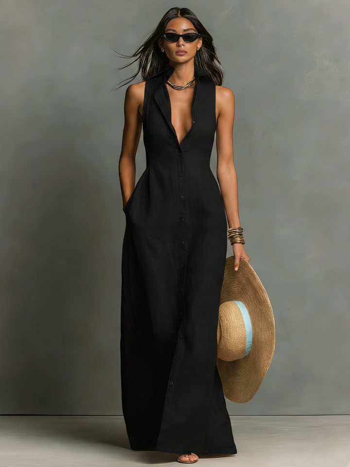 Beryl™ | Elegant Sleeveless Long Dress with Flowing Cut