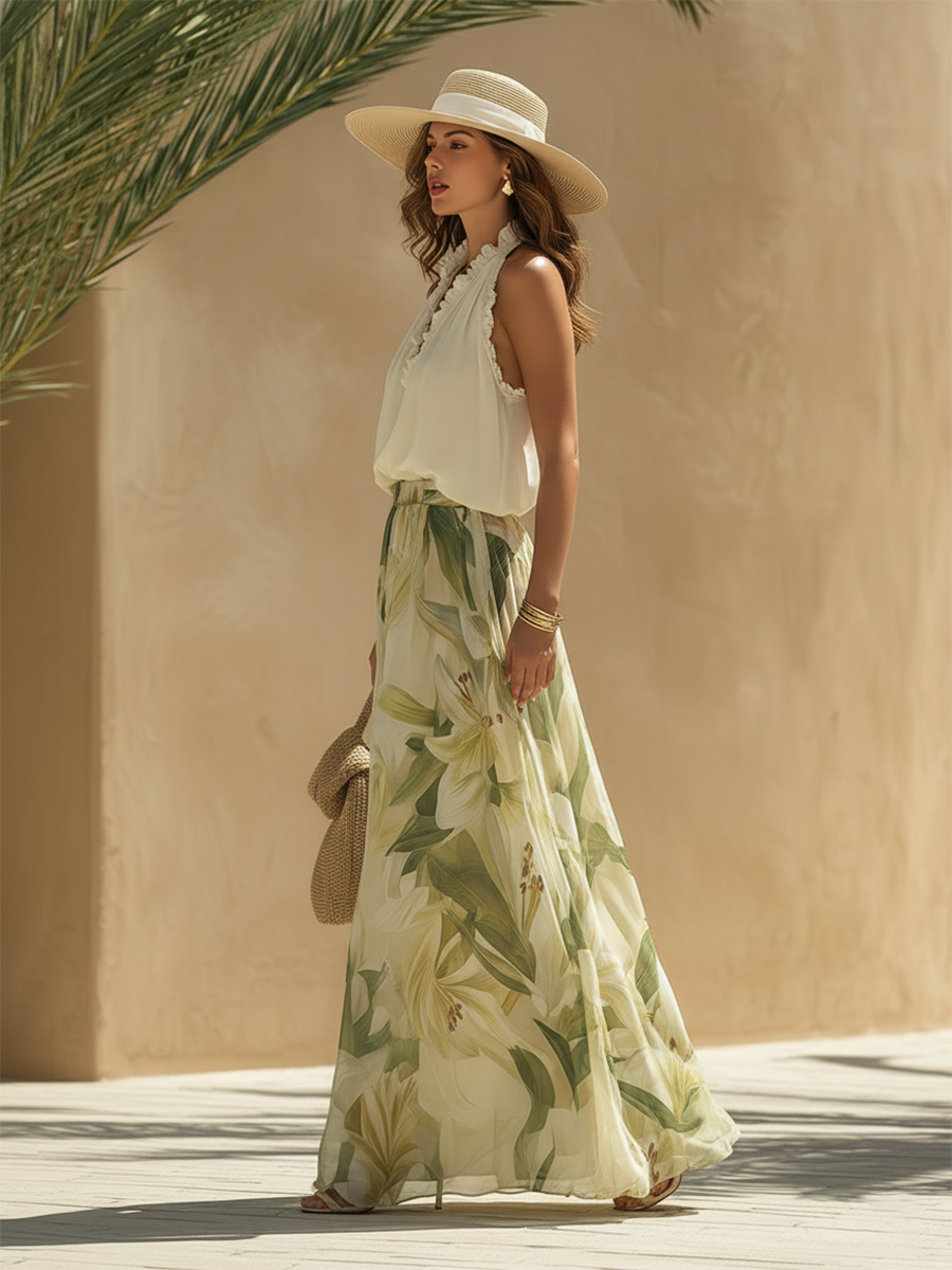 Maggie™ | Flowing Summer Co-ord Set with Printed Long Skirt and Light Top