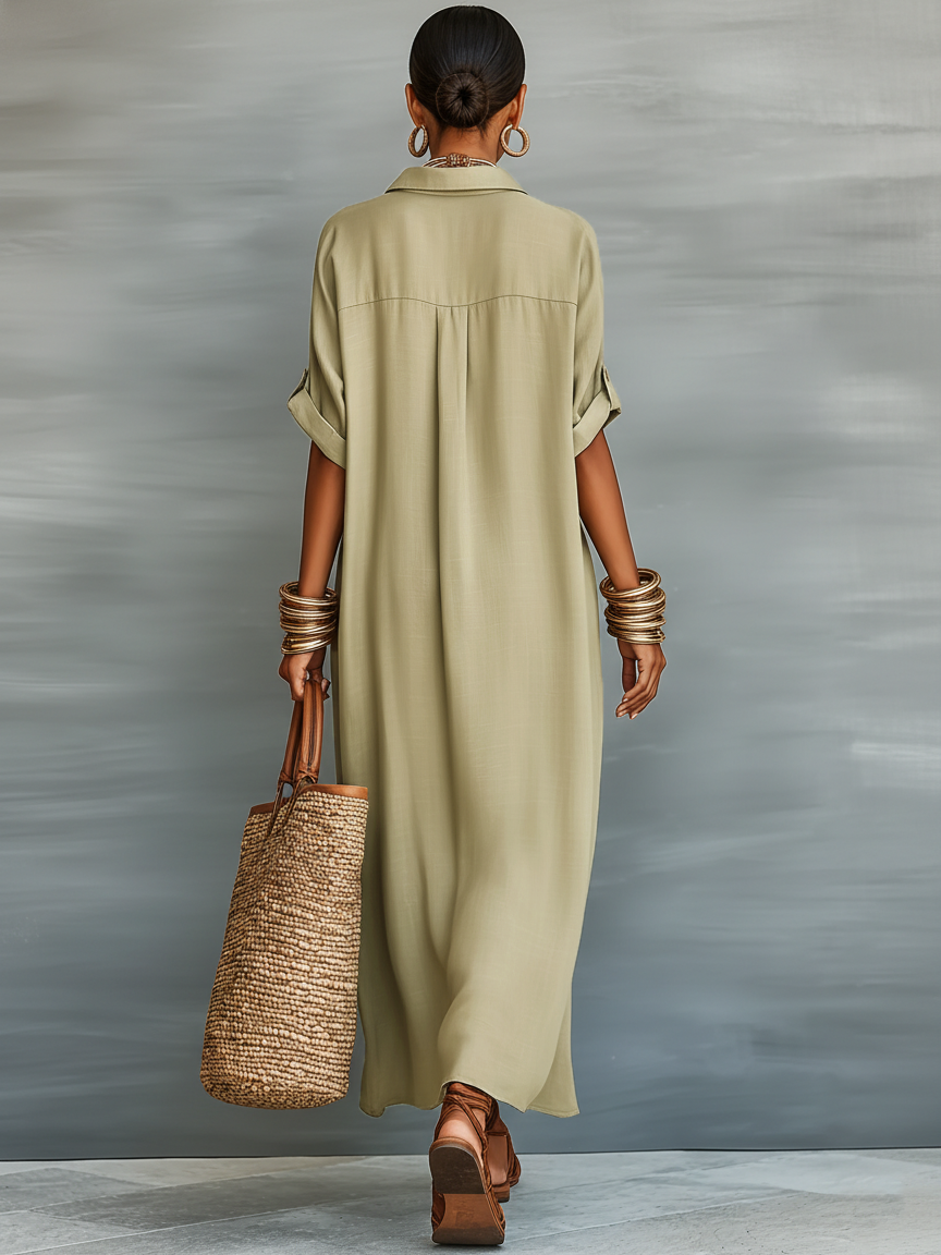 Eve™ | Elegant Flowing Long Shirt Dress