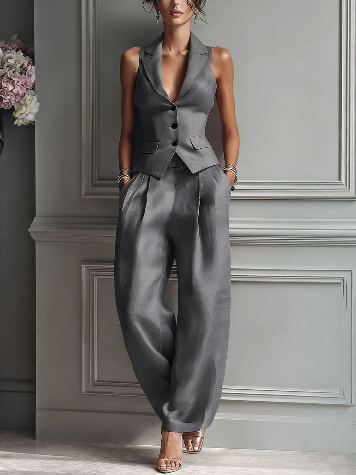 Monica™ | Elegant Waistcoat and Wide-Leg Trousers Co-ord Set