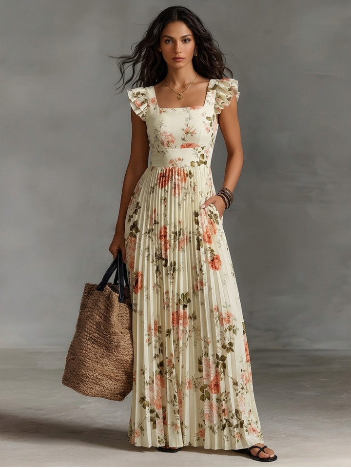 Hannah™ | Romantic Floral Pleated Maxi Dress