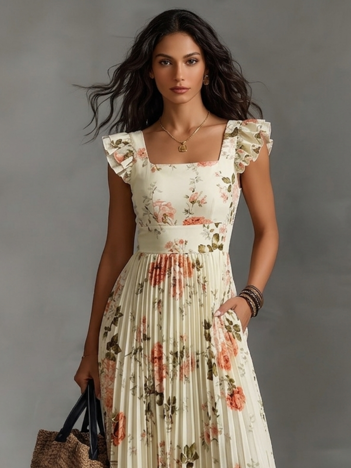 Hannah™ | Romantic Floral Pleated Maxi Dress