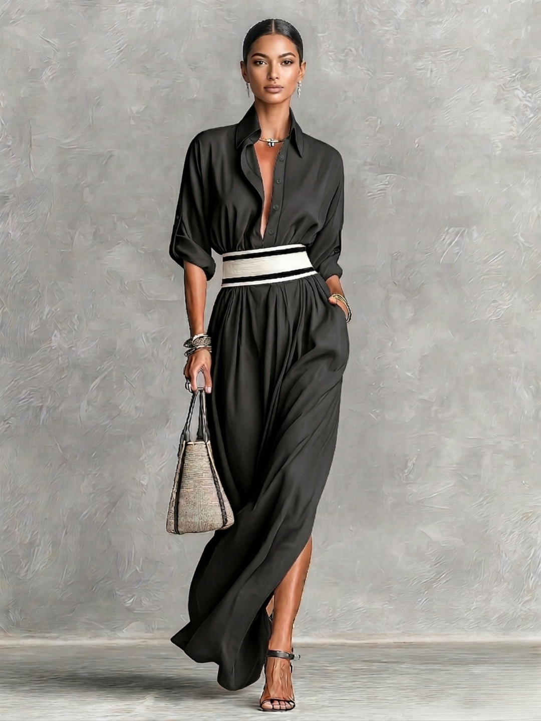 Fay™ | Elegant Flowing Dress with High-Waisted Belt