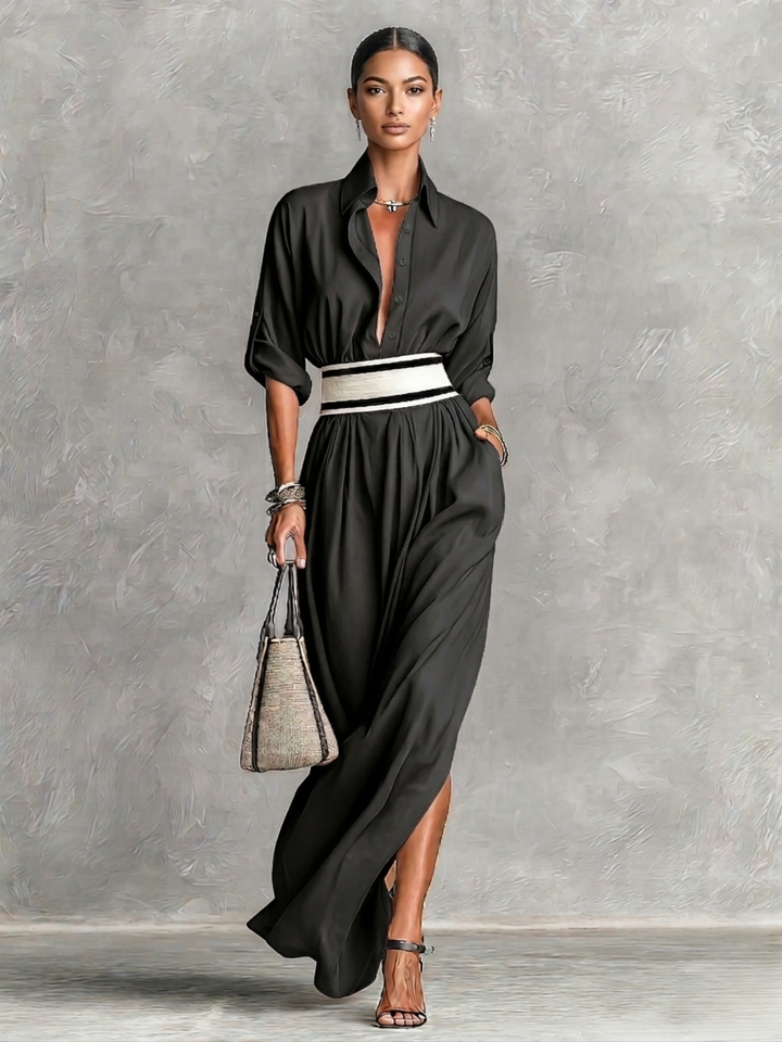 Fay™ | Elegant Flowing Dress with High-Waisted Belt