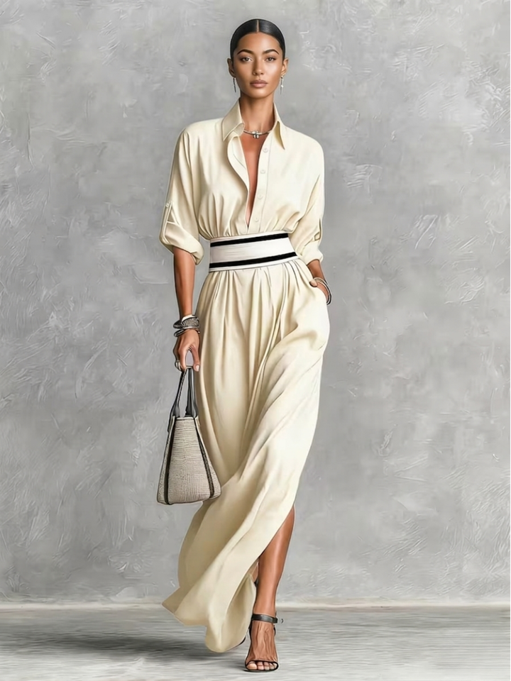 Fay™ | Elegant Flowing Dress with High-Waisted Belt