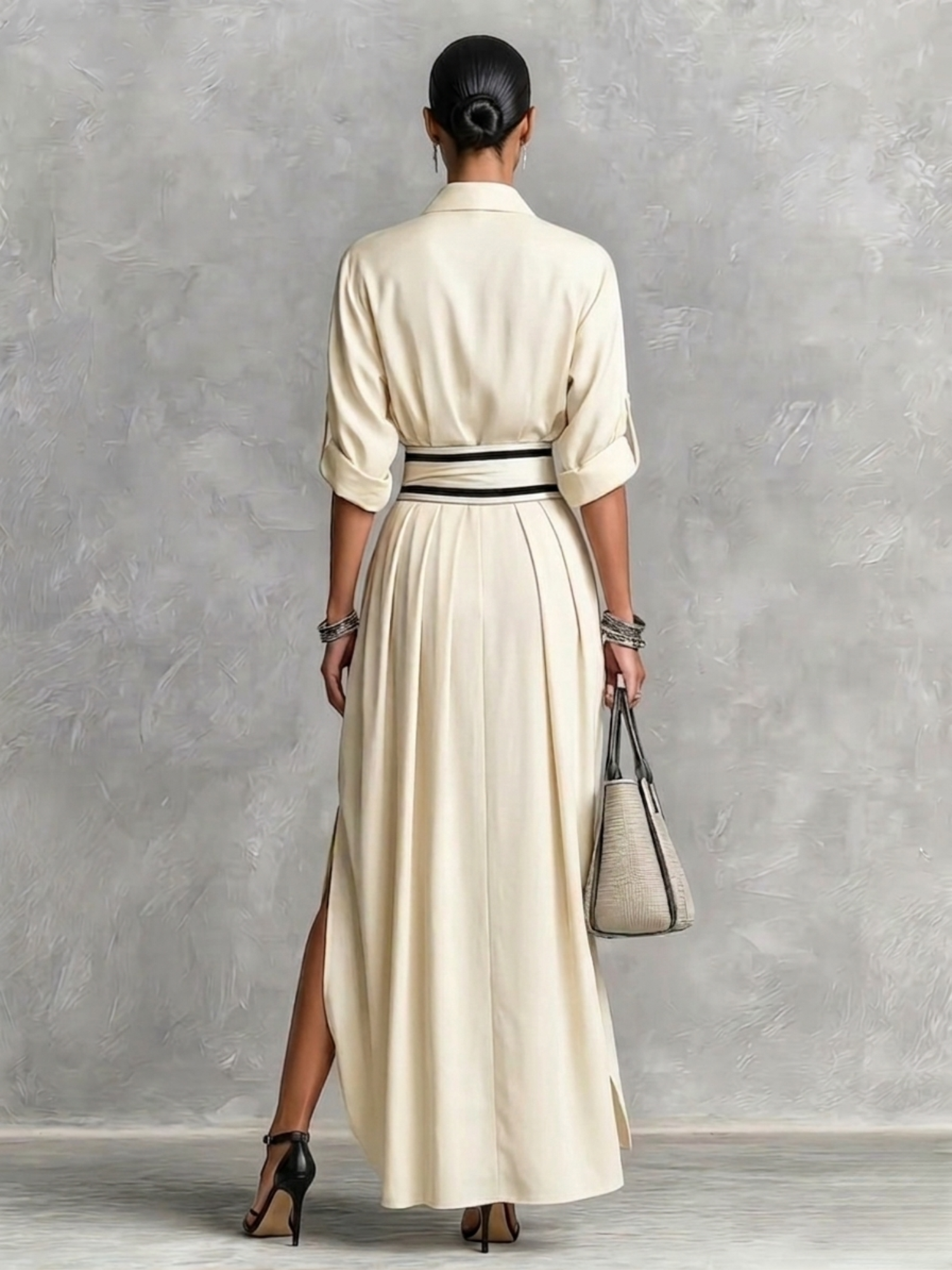 Fiorella | Abito elegante fluido con cintura in vita alta