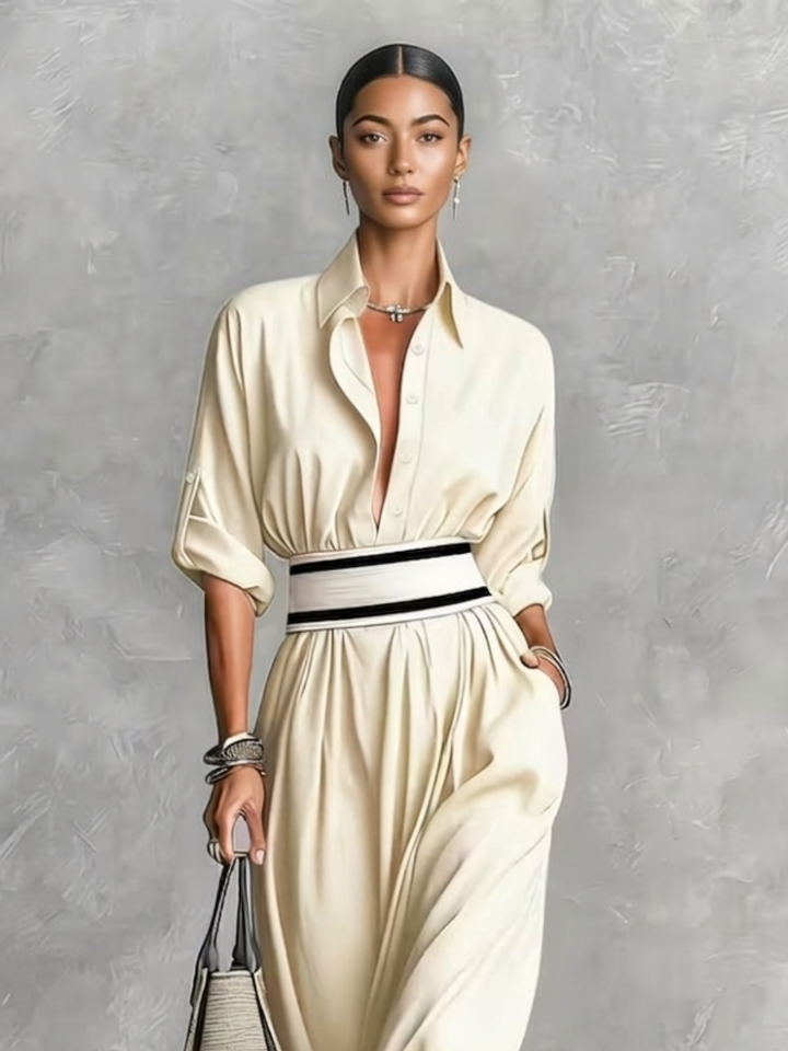 Fay™ | Elegant Flowing Dress with High-Waisted Belt