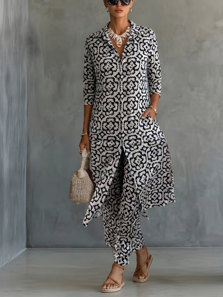 Lena™ | Elegant Printed Co-ord Set with Flowing Tunic and Trousers