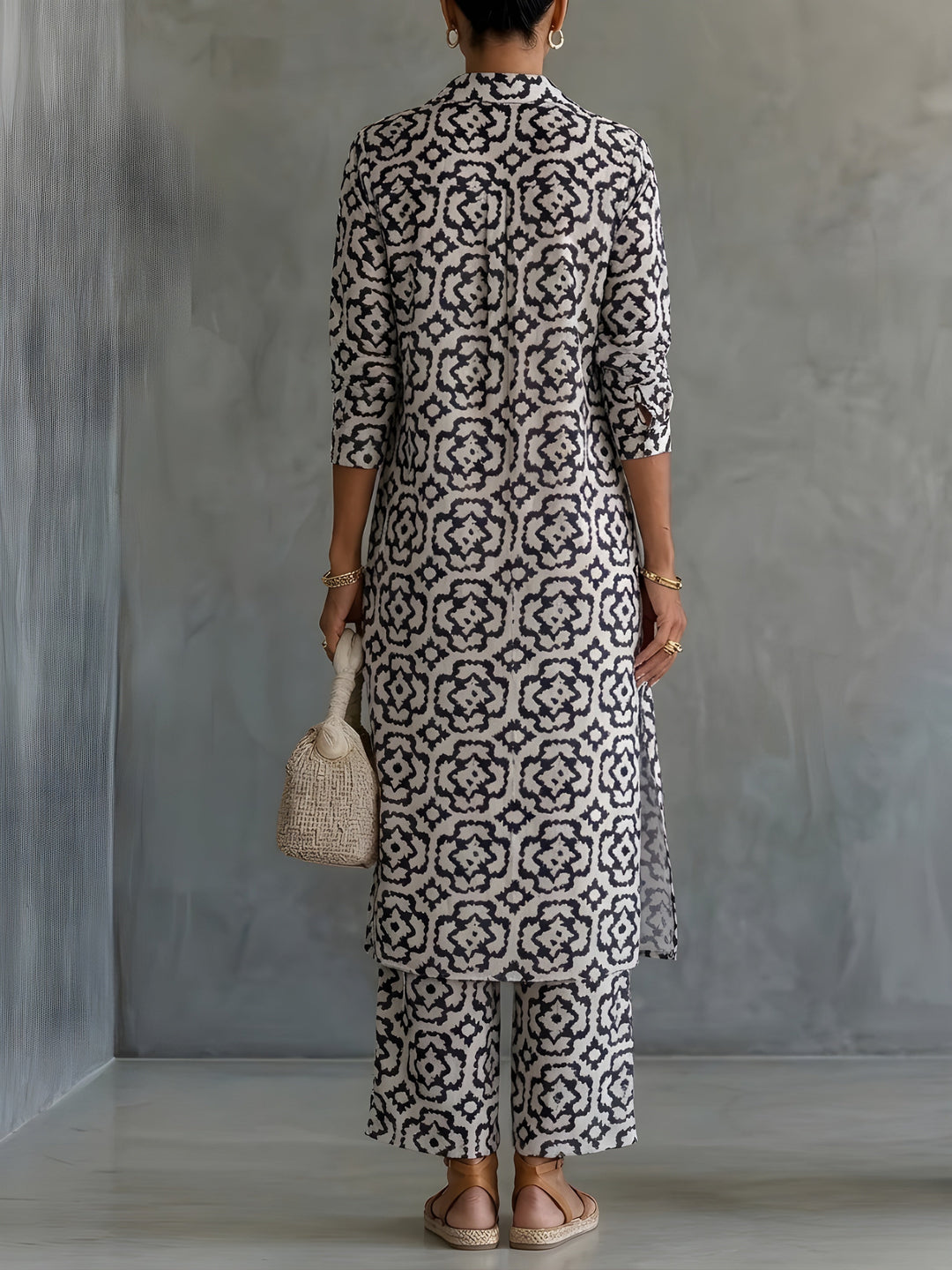 Lena™ | Elegant Printed Co-ord Set with Flowing Tunic and Trousers
