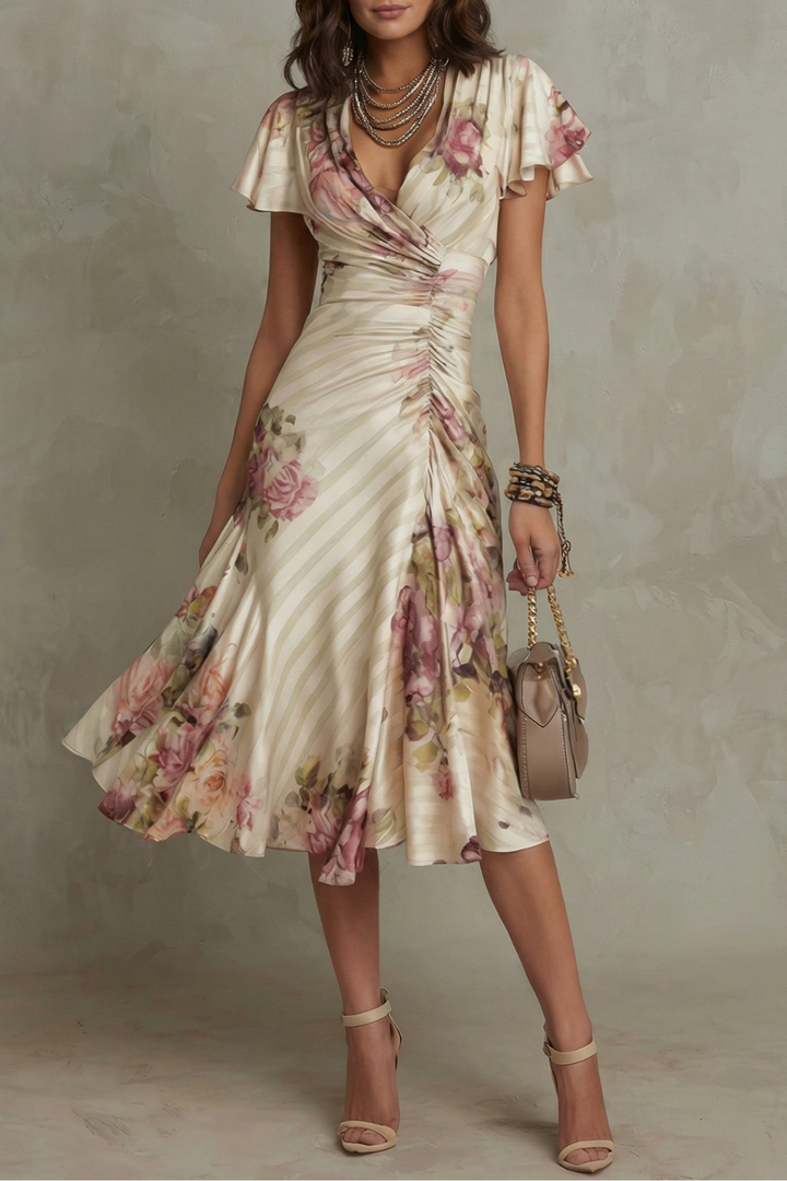Lila™ | Flowing Midi Dress with Elegant Floral Print