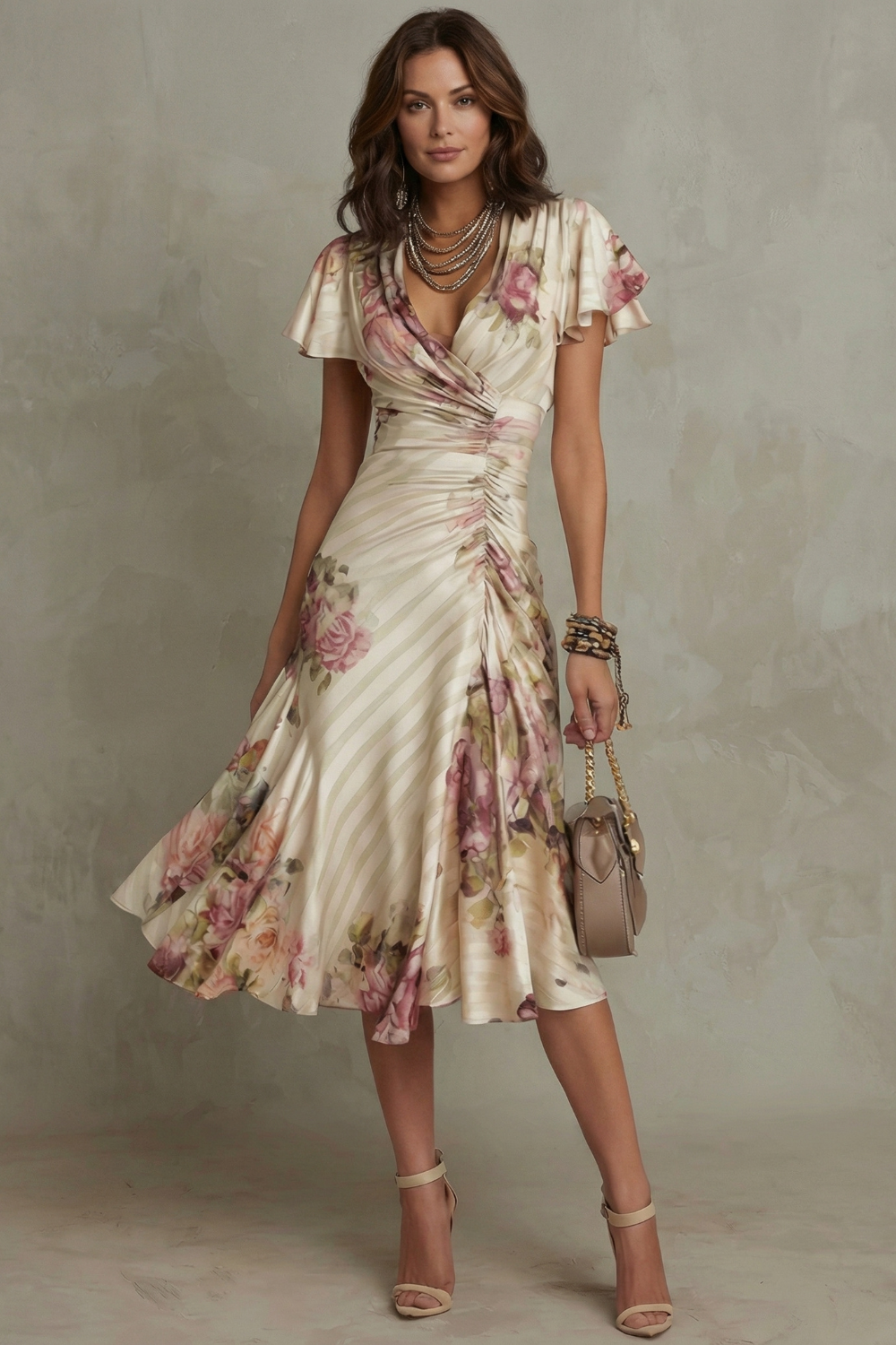 Lila™ | Flowing Midi Dress with Elegant Floral Print