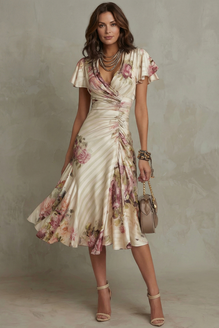 Lila™ | Flowing Midi Dress with Elegant Floral Print