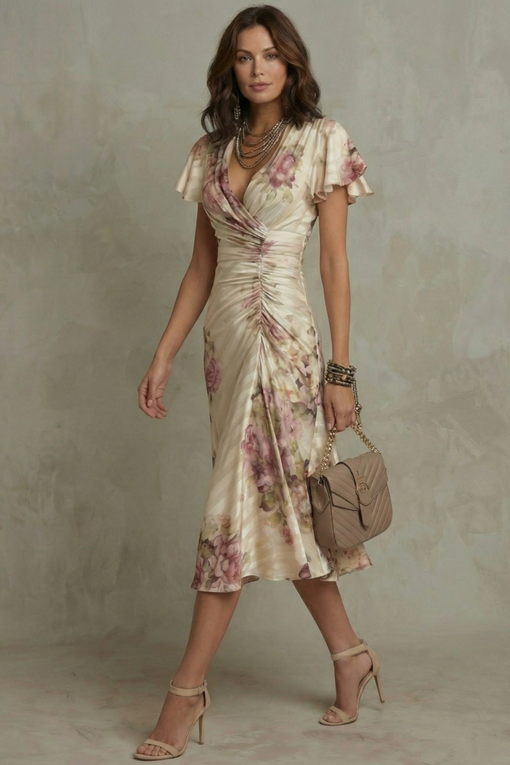 Lila™ | Flowing Midi Dress with Elegant Floral Print