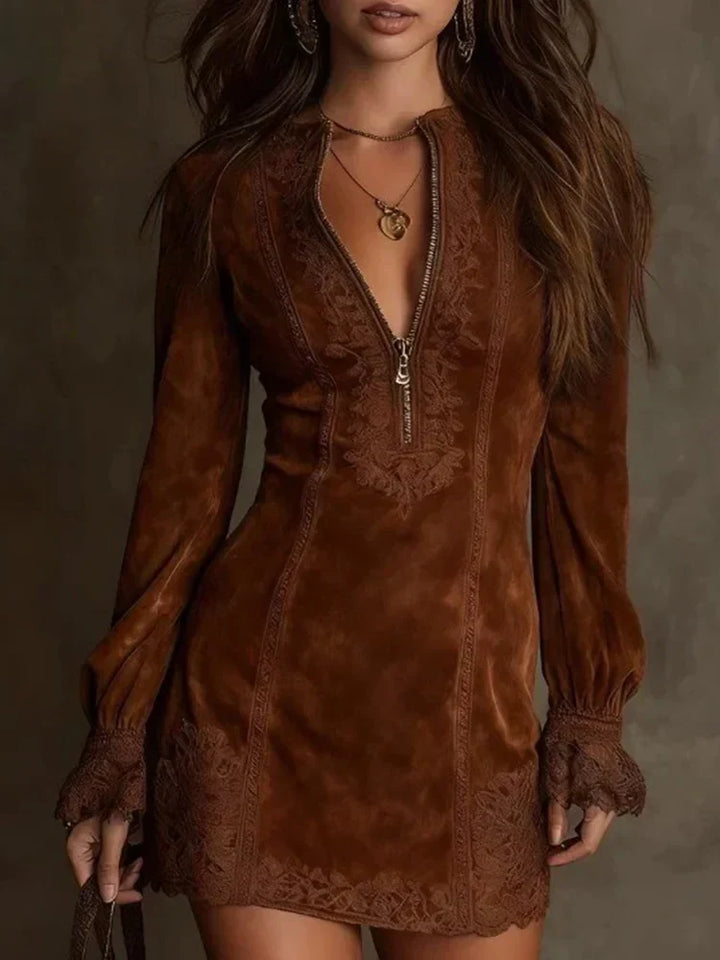 Wendy™ | Suede Mini Dress with Lace – Feminine and Sophisticated