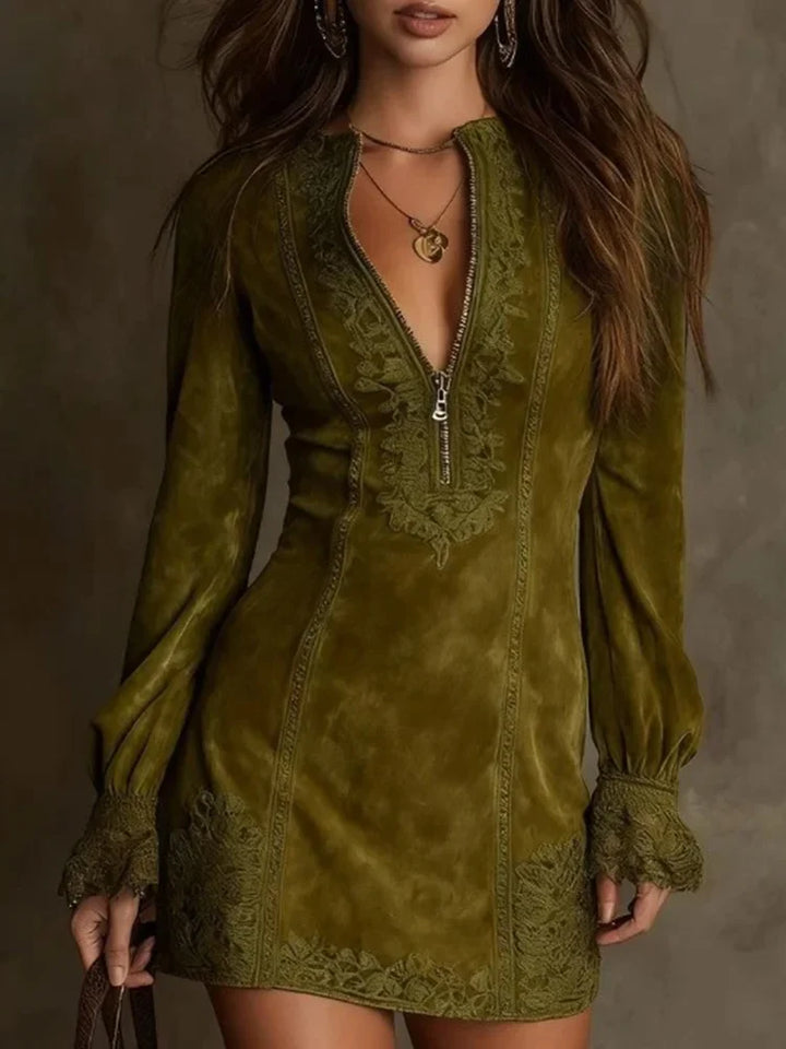 Wendy™ | Suede Mini Dress with Lace – Feminine and Sophisticated