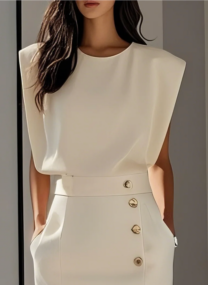 Isabella™ | Fitted Midi Dress with Gold Buttons