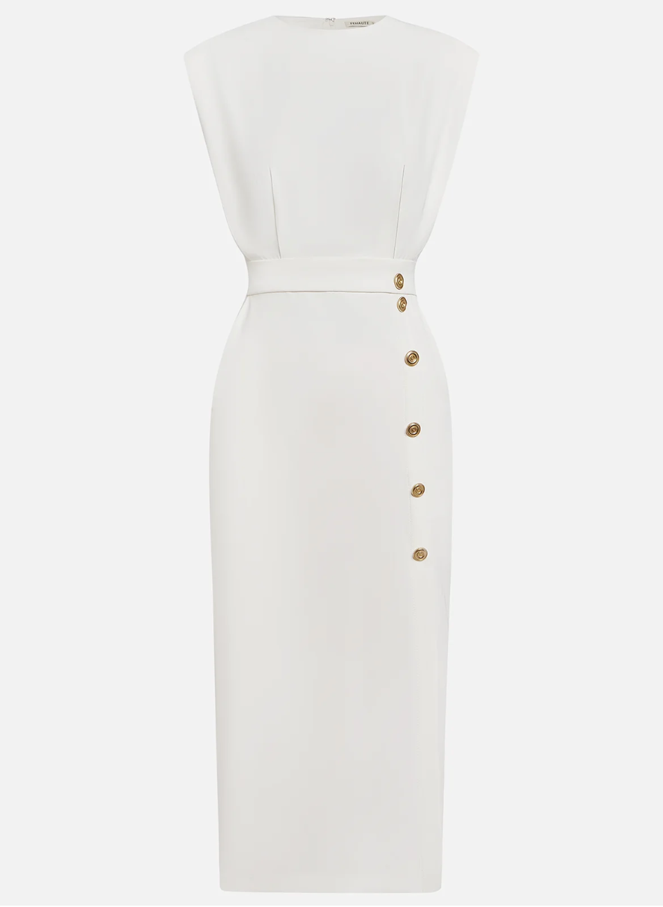 Isabella™ | Fitted Midi Dress with Gold Buttons