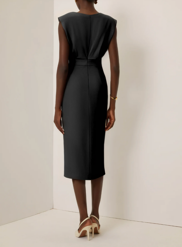 Isabella™ | Fitted Midi Dress with Gold Buttons