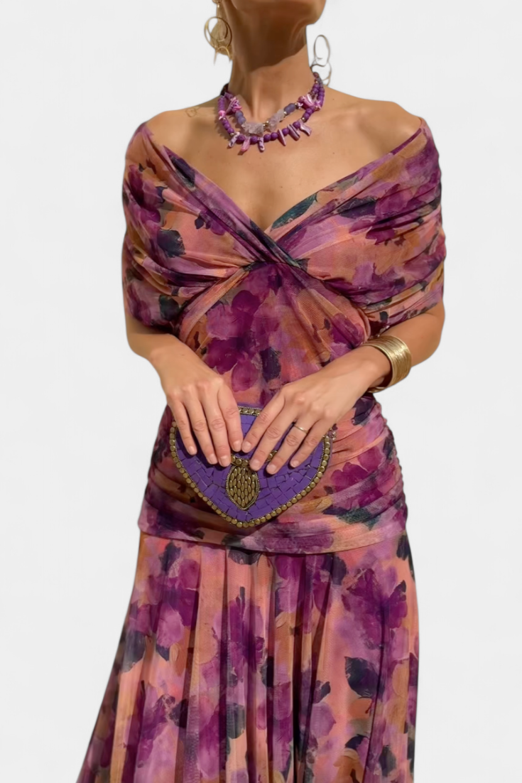 Veronica™ | Long Dress with Enchanted Floral Print and V-Neck