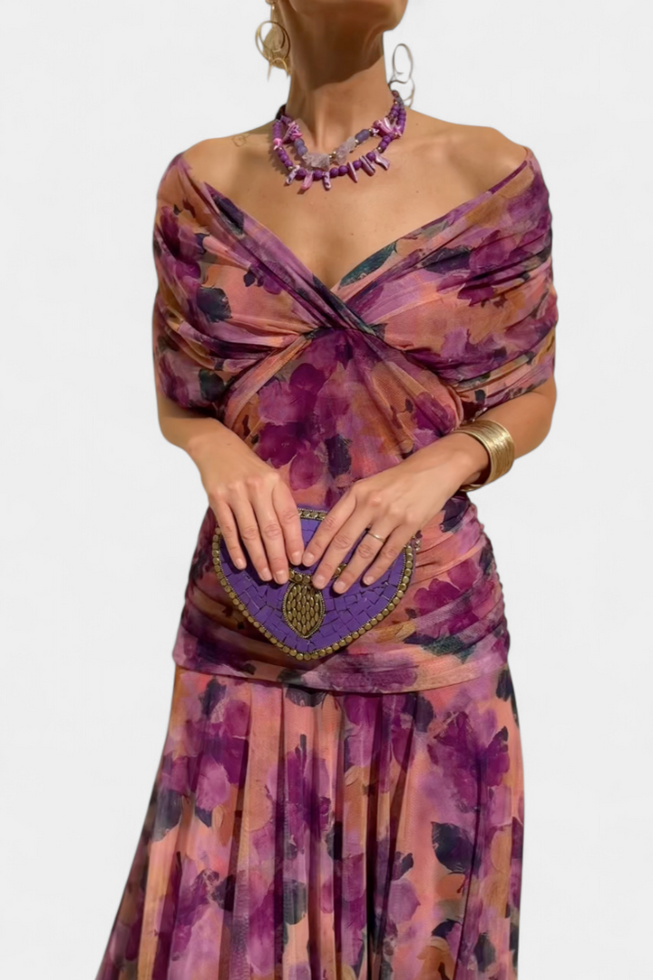Veronica™ | Long Dress with Enchanted Floral Print and V-Neck