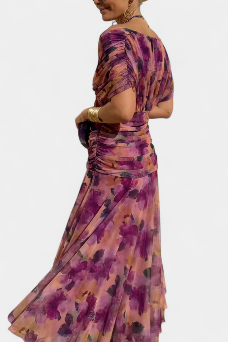 Veronica™ | Long Dress with Enchanted Floral Print and V-Neck