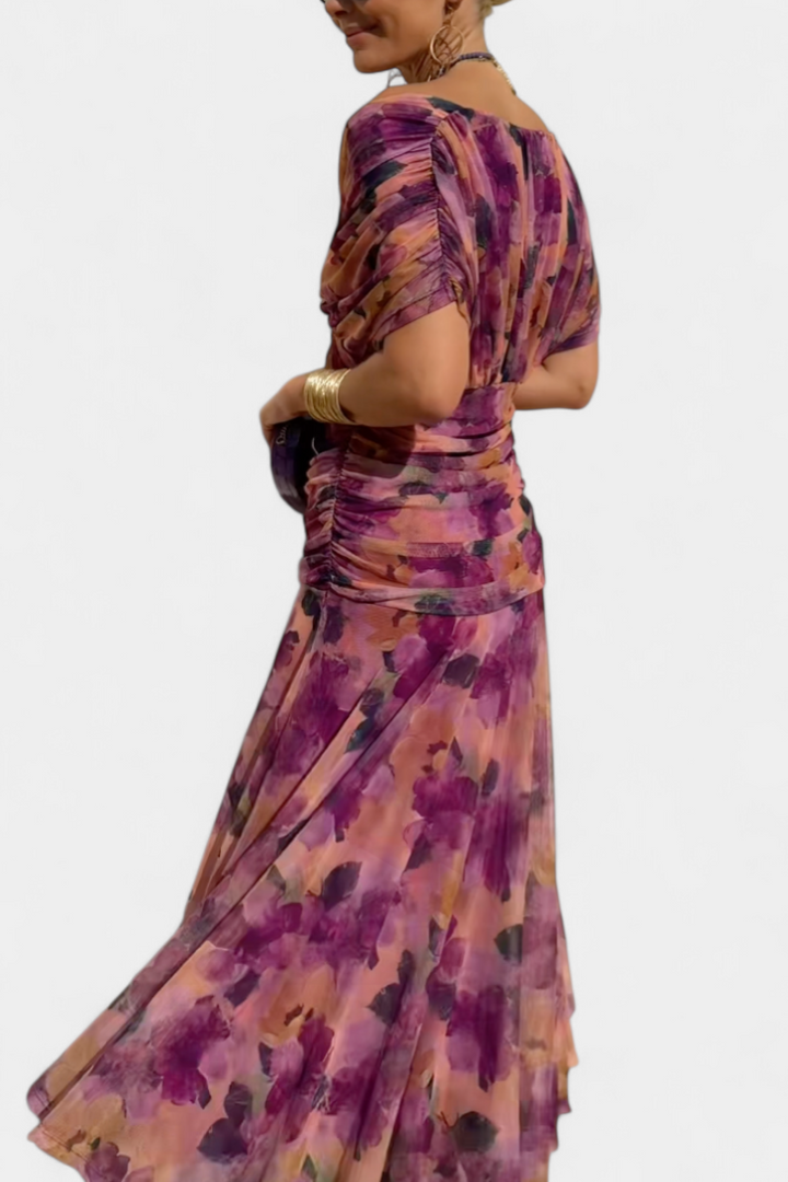 Veronica™ | Long Dress with Enchanted Floral Print and V-Neck