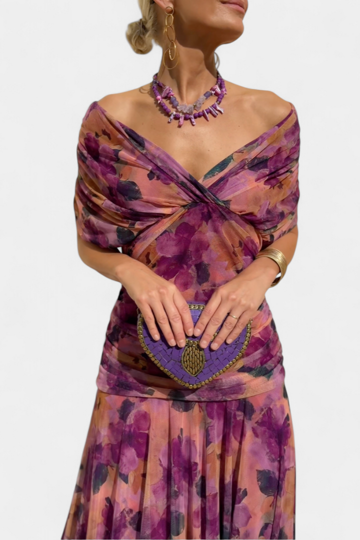 Veronica™ | Long Dress with Enchanted Floral Print and V-Neck