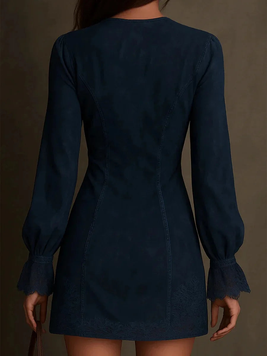 Wendy™ | Suede Mini Dress with Lace – Feminine and Sophisticated