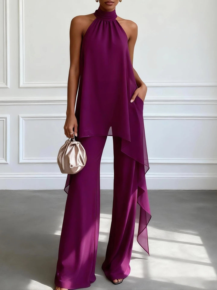 Madeleine™ | Elegant Asymmetric Co-ord Set with Flowing Top and Wide-Leg Trousers