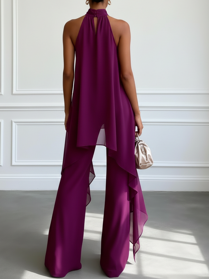 Madeleine™ | Elegant Asymmetric Co-ord Set with Flowing Top and Wide-Leg Trousers
